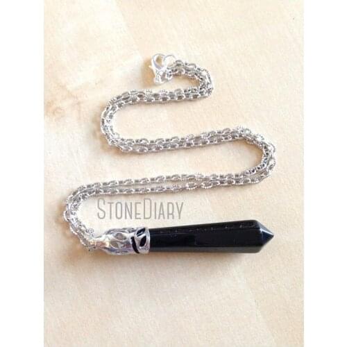 H-QN26 Chakra, Reiki, Healing, Spiritual Onyx Crystal Necklace,Onyx Point Pendulum Necklace