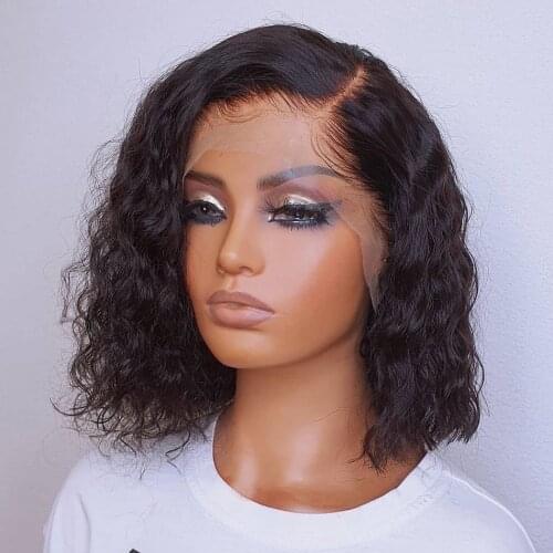 Water Wave Wig Black Deep Wave Cut Short Bob Glueless Lace Front Wig For Women Preplucked With Baby Hair Curly Daily