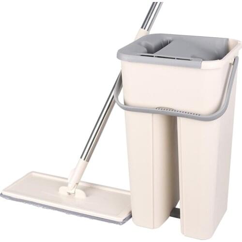 Flat Squeeze Mop Bucket Hand Free Wringing Stainless Steel Mop Self Wet And Cleaning System Dry Cleaning Microfiber Mop Floor