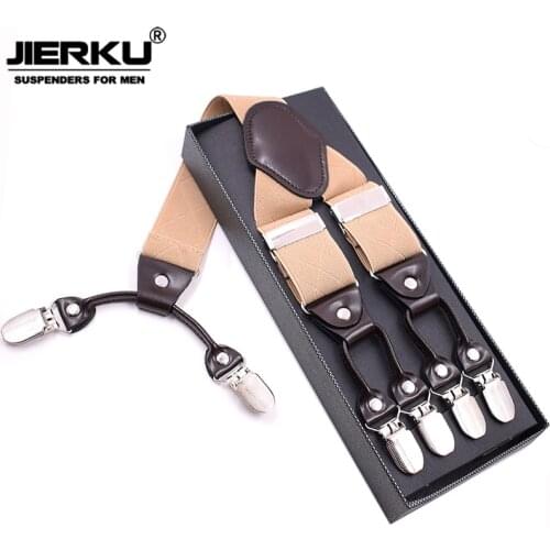 JIERKU Suspenders Mans Braces 6 Clips Suspensorio Fashion Trousers Strap Father/Husbands Gift 3.5*120cm JK6C05