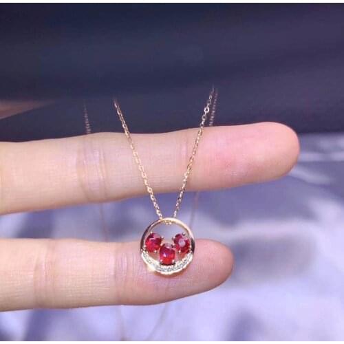 100% Real 18K Gold Natural And Real Ruby Pendant Ruby necklace For Women
