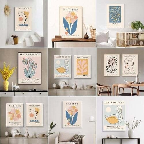 Simple Nordic Matisse abstract line art poster restaurant mural flowers Morandi living room decoration painting core printing