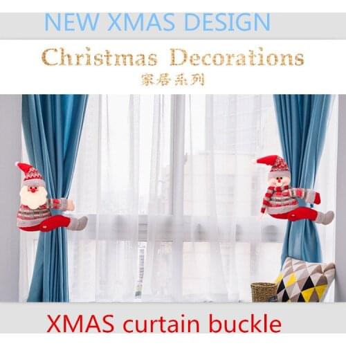 Xmas decorations at home, curtains, cartoon dolls, holding buttons, window decorations, Christmas gifts