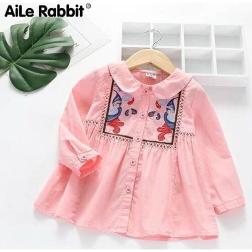 Girls Shirt 2020 Spring And Autumn New Girls National Wind Shirt Baby Lapel Hollow Long Sleeve Embroidery Shirt Blouses