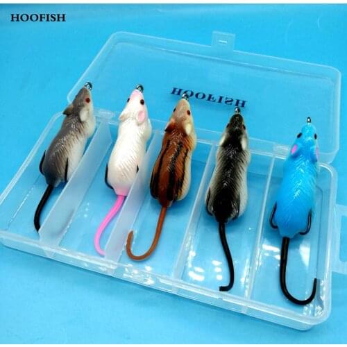 HOOFISH 5PCS+1BOX/Lot Floating Mouse Fishing Lure 9.5G/7.6g 5COLORS Top Water Lure Artificial Mouse Snakehead Soft Lure