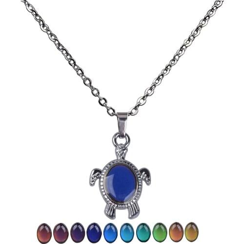 Mood Necklace with Silver Color Tortoise Shaped Temperature Change Color Pendant Necklace Stainless Steel Jewelry Wholesale