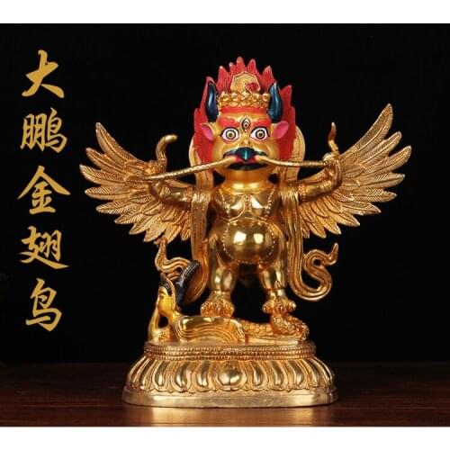Unique # 22 CM Large # HOME House efficacious Talisman # Buddhism gilding brass Garuda Dharma suparna Buddha statu