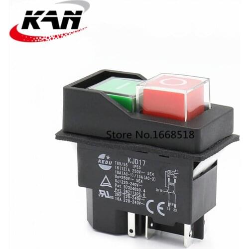 AC250V 16A Waterproof Electromagnetic Push Button switch 5 Pins KJD17 220-240V Coil Magnetic Starter Power Tool Safety Switches