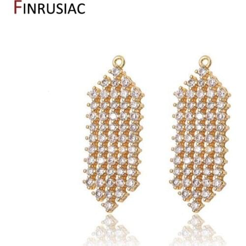 High Quality Copper Metal 14k Real Gold Plated Rhombus/rectangle Zircon Pendant For Earrings Necklaces Jewelry Making