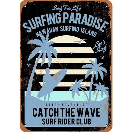 WallColor 8*12 Metal Sign Surfing Paradise Hawaii Vintage Look