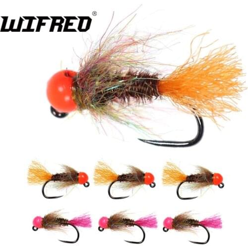 Wifreo 12pcs Fly Fishing Nymph Tungsten Bead Barbless Fly Jig Hook Nymphs Flies Czech Nymphing Fishing Bait for Trout Salmon