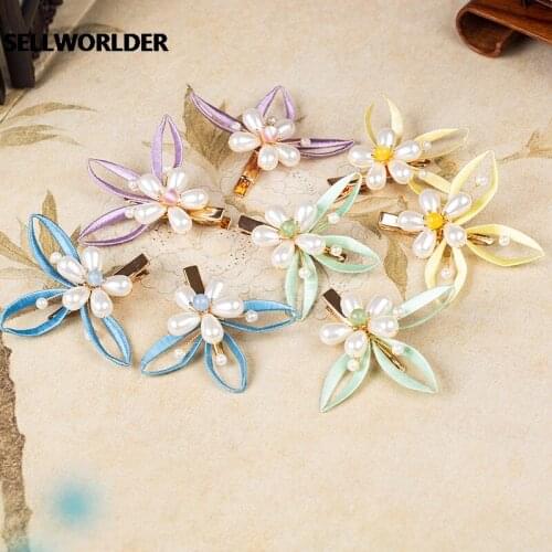 2021 Retro style clip Wrapped Flower hair Ornament Pearl hair clip Simple Vintage Accessories Hair Jewelry