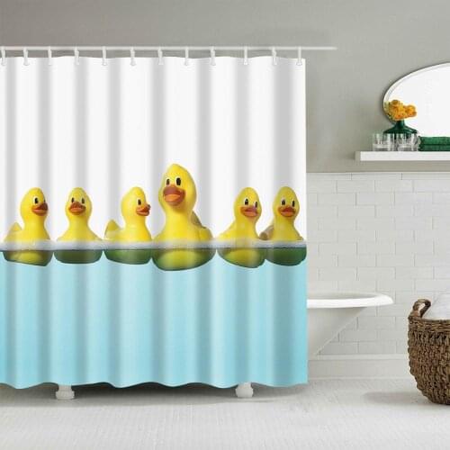 Animals Shower Curtain Toy Duck on the Water Bath Accessories with 12 Hooks Waterproof Polyester Fabric Bathroom Decoration