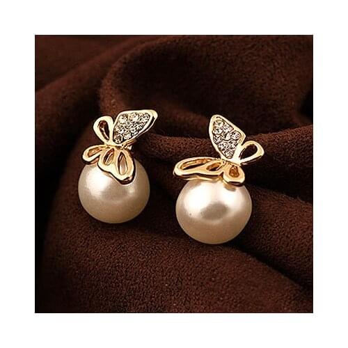 LEMOER 2019 Korean Fashion pendientes perlas Pearl Earrings Gold Color Pearl Butterfly Earring For Women Gift brincos
