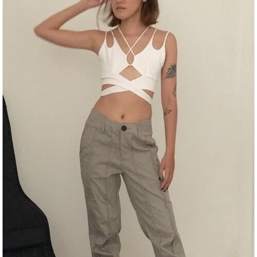 Women Strappy Crop Cami Top Sexy Sleeveless Spaghetti Strap Self Tie Back Cut Out Camisole Girls Summer Top