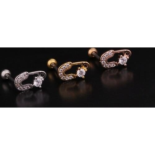 1 PCS Small Shaped Micro Pave CZ Ear Bone Cuff Earring Trendy Zircon Gold Color Stainless Steel Helix Ball Piercing Ears