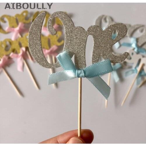 6pcs Baby First Birthday Cupcake Toppers Happy 1st Birthday Party Decoration I AM ONE Party Kids Favors Cake Decorating Supplies