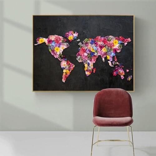 AAHH Canvas Painting Colored Flower Map Canvas Wall Art Canvas Wall Picture Print on Canvas for Home Decor