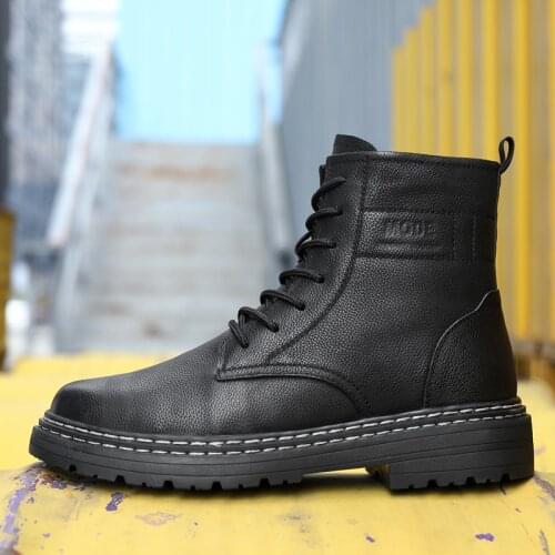 New Trend Spring Autumn Boots Men Snow Boots Genuine Leather Mens Outdoor Boots Punk Motorcycle Man Shoes Thick Heel Adulto Shoe