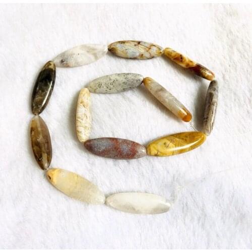 1 strand Natural Bamboo Leaf Agates Beads 10x30mm Rice Bead For Jewelry Making,15"/Strand