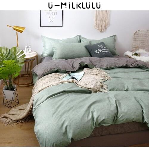 Tea Green Bedding Set Solid Color Sheet Set Single Double Queen King Size Elastic Duvet Cover Pillowcase Gray Bed Comforters