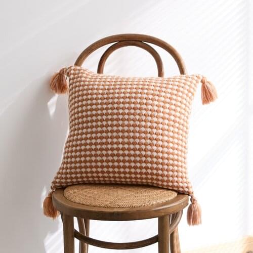 Knitted Cushion Cover Blue Orange Mustard Yellow Ivory Grey Pillow Case 45cm*45cm Tassels Open for Home Decoration Sofa Bed