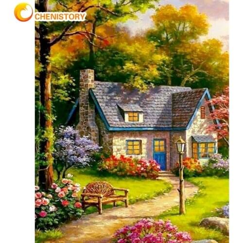 CHENISTORY 40x50cm Frame Oil Painting By Numbers Forest House Landscape Paint By Number Kits Handmade Home Decoration Crafts