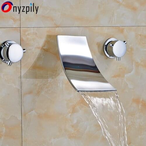 Chrome Wall Mount Waterfall Spout Bathroom Faucet Tub Sink Mixer Tap Dual Handles Mixer