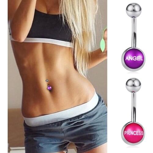 1pc Round Ball Belly Button Rings Letter Words Logo Stainless Steel Navel Rings for Women Piercing Body Ring Jewelry Girls Gifts