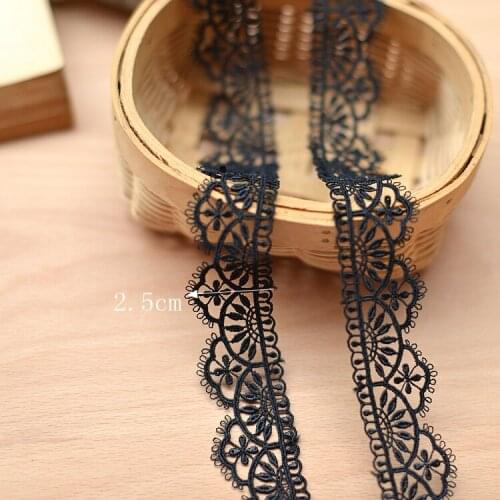 15 meter 2.5cm 0.98" wide black/ivory embroidered tapes lace trim ribbon M9M31f496