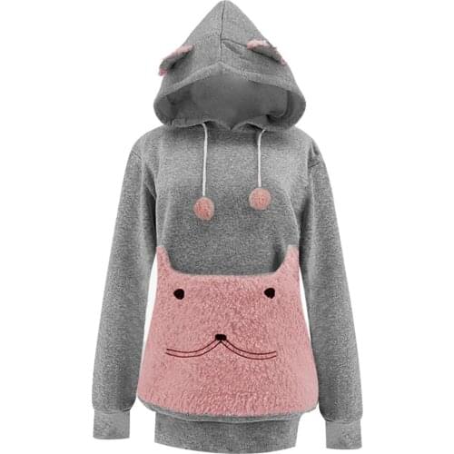 Cat Lovers Hoodies Kangaroo Dog Pet Paw Big Pocket Pullovers Cuddle Pouch Sweatshirt Cute Animal Ear Hooded Tracksuit Plus Size