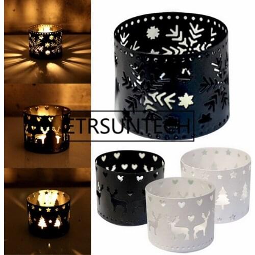 Mini 5x6.5CM Vintage Moroccan Christmas Candle Holder Iron Hollow Snowflake Tree Deer Home Party Decoration