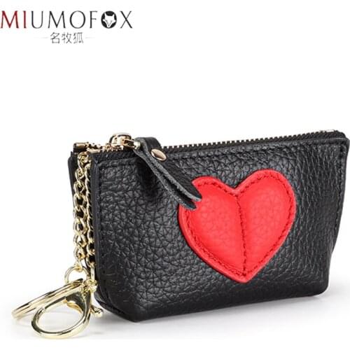 Mini Coin Purse for Women Fashion Love Design Genuine Leather Women Wallets and Purses Small Zipper Keychain Girls Money Pouch