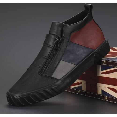 Brand High top Men patchwork Mixed Colors Flat ZIP Shoes for Men Casual Leather Fashion Trendy Shoes Drop Shipping A31-49