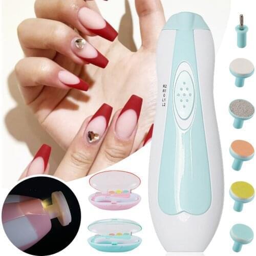 Pedicure & Manicure Set Portable Nail File Set With 6 Interchangeable Heads Ergonomic Design For Shaping Grinding For Home Use