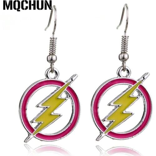 New The Flash And Arrow Pendant Earring For Women Red Yellow Lightning Logo Circular Design Vintage Charm Earring-15