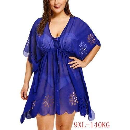 Large size new sunscreen clothing 7XL 8XL 9XL waist 148CM sexy V-neck perspective bikini beach sunscreen clothing