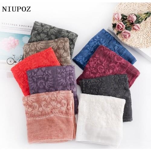 2016 New Design Ethnic Embroidered Style Cotton Linen Lace Scarf Shawls for Women Winter Muslim Hijab Bandana Pashmina