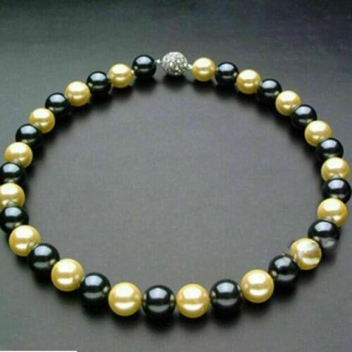 Charming 10mm Black & Yellow Shell Pearl Round Beads Necklace 18" 36"AAA