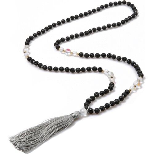 Natural Stone 108 Beads Tassel Necklace Buddhist Prayer Beads Tibetan Mala Multilayer Wrap Bracelet For Women Yoga Jewelry Gift