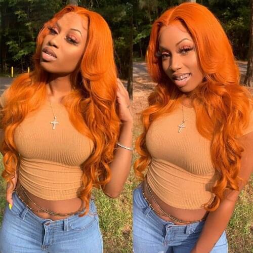 Orange Ginger Color 13x4 Lace Front Human Hair Wigs Body Wave Straight 180%Density Remy Hair 4x4 Lace Frontal Wig Bleached Knots