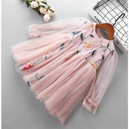 Girl princess embroidery dress baby girls party flower dresses for 2-8 years children clothes spring autumn summer kids clothing