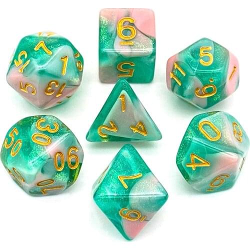 Poludie Pink Green Glitter DND Dice Set D4~D20 Polyhedral Dice for Dungeons and Dragons Role Playing Board Game ​MTG RPG D&D