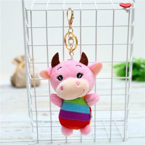 Popular Rainbow Cow calf Net red doll pendant Keychain car Decorate good quality baby toy Soothing doll christmas funny gift