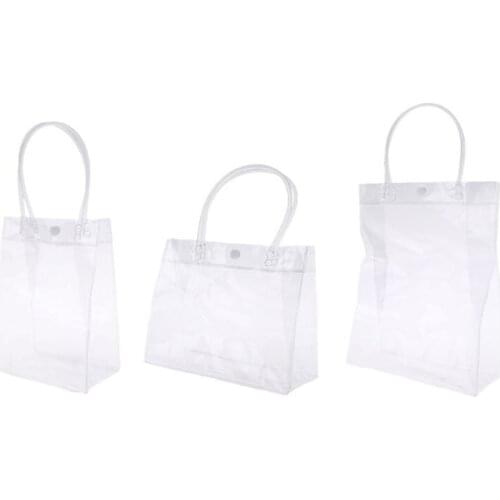 Clear Tote Bag PVC Transparant Handbag With Handle Wedding Party Favors Makeup Packaging Bags With Button