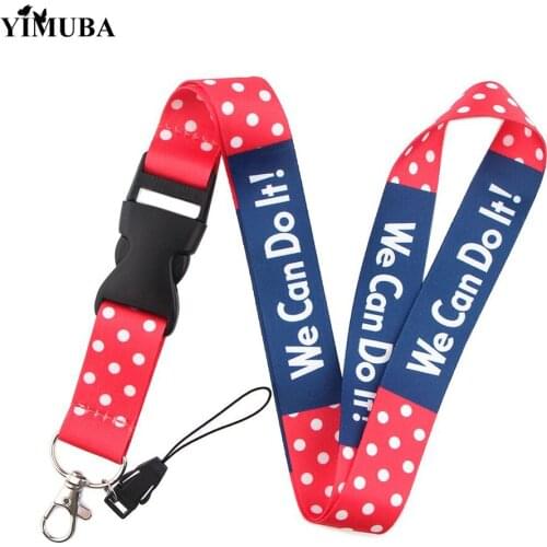 Feminism We Can Do It Quote Lanyards Keychain Bohemia Red Wave Points Ribbon Neck Straps DIY Hang Rope Key Ring Gift for Friends