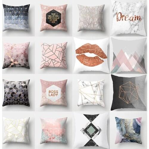 Creative Hand-painted Cushion Cover Nordic Style Rose Gold Powder Pillowcase Sofa Living Room Cushion Home Decor 45x45cm