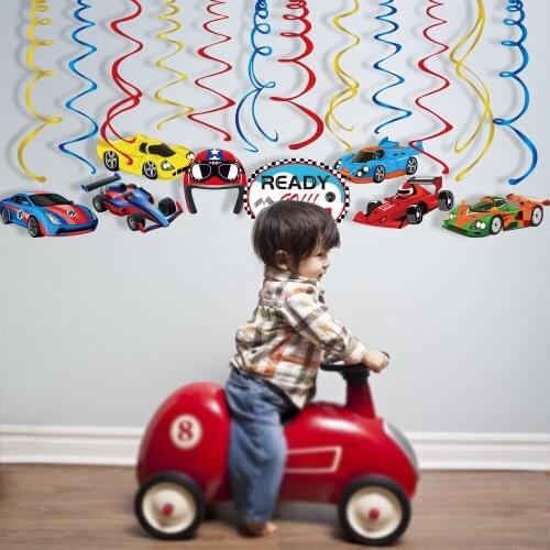 DIY PVC Racer Cartoon Racing Car Wall Spirals Baby Shower Wall Ceiling Hanging Swirls Kids Happy Birthday Party Decorations
