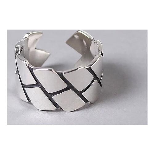 925 Sterling Silver Retro Geometric Rhombus Width Thai Silver Rings For Women Men Punk Adjustable Opening Ring S-R410