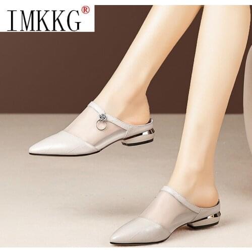 Pointed Toe Cone Heels Mules Woman Sandals Fashion Summer Slippers Women Ladies Slides 2021 New Office Female Footwear